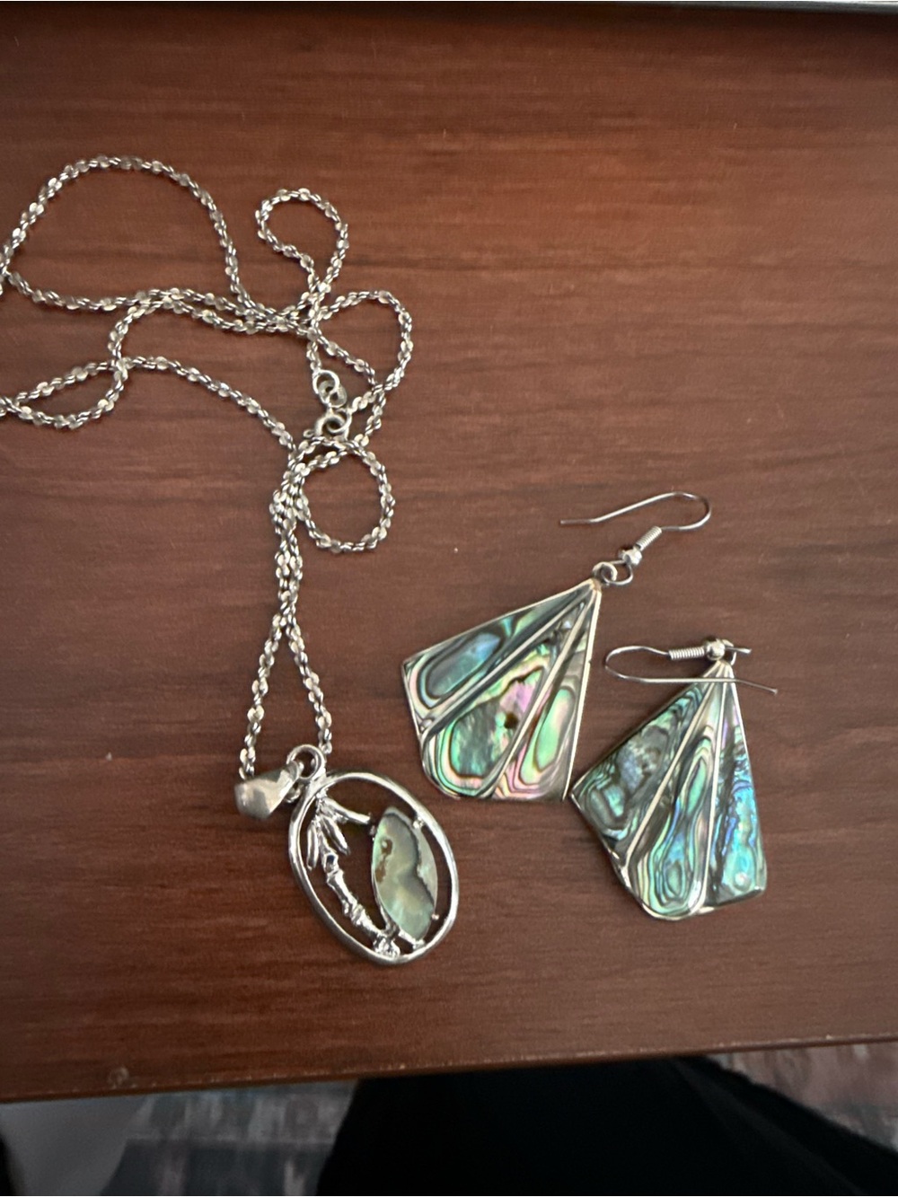Sterling Silver / Alpaca MexAbalone Shell Necklace and Earrings Set - Picture 2 of 9